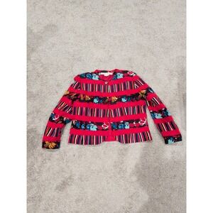 Anne Crimmins Umi Collection Silk Blazer Red Floral Striped Button Front Vintage